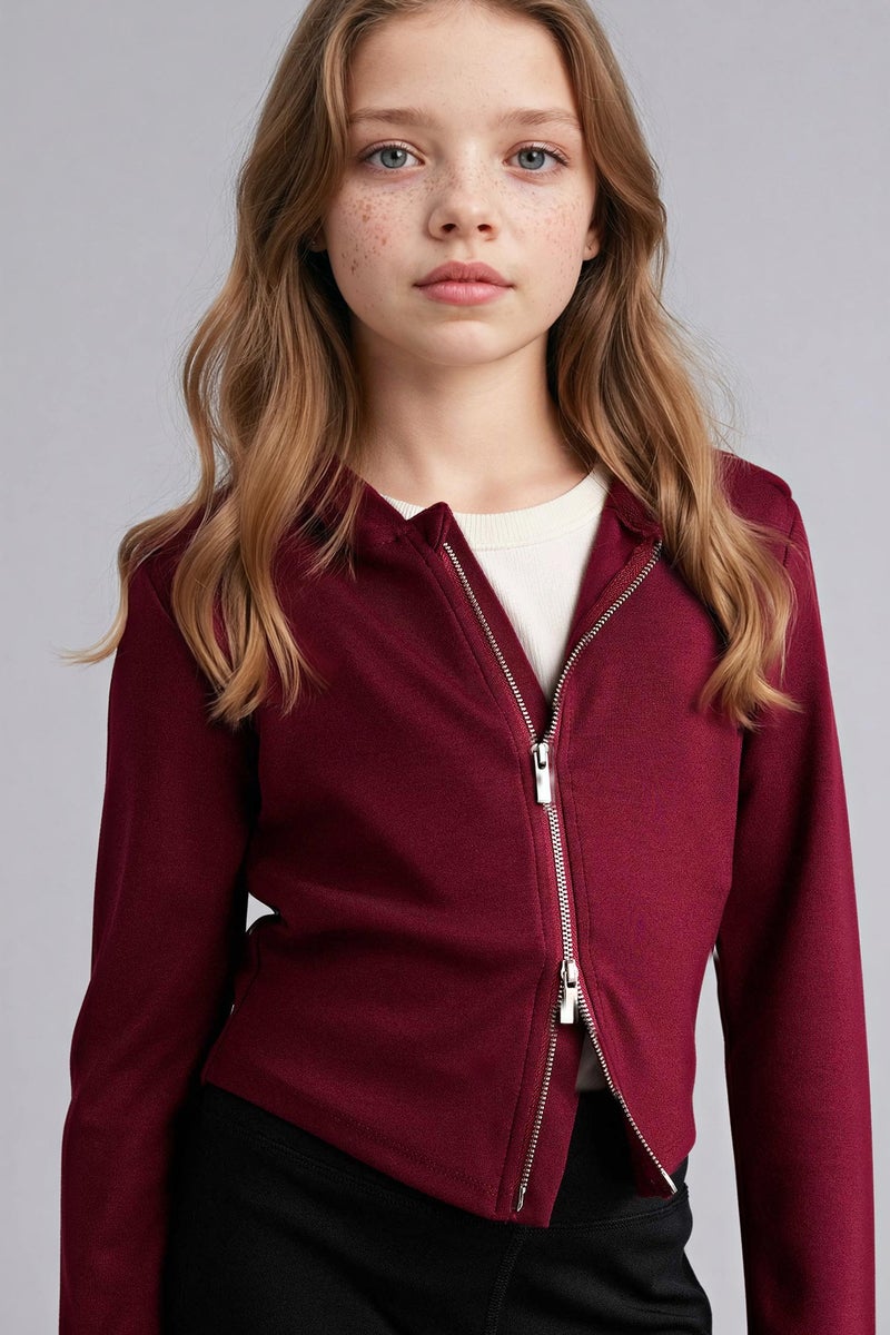 DeFacto Red Girl Girl Modal Zip-Up Hoodie Casual - Image 3
